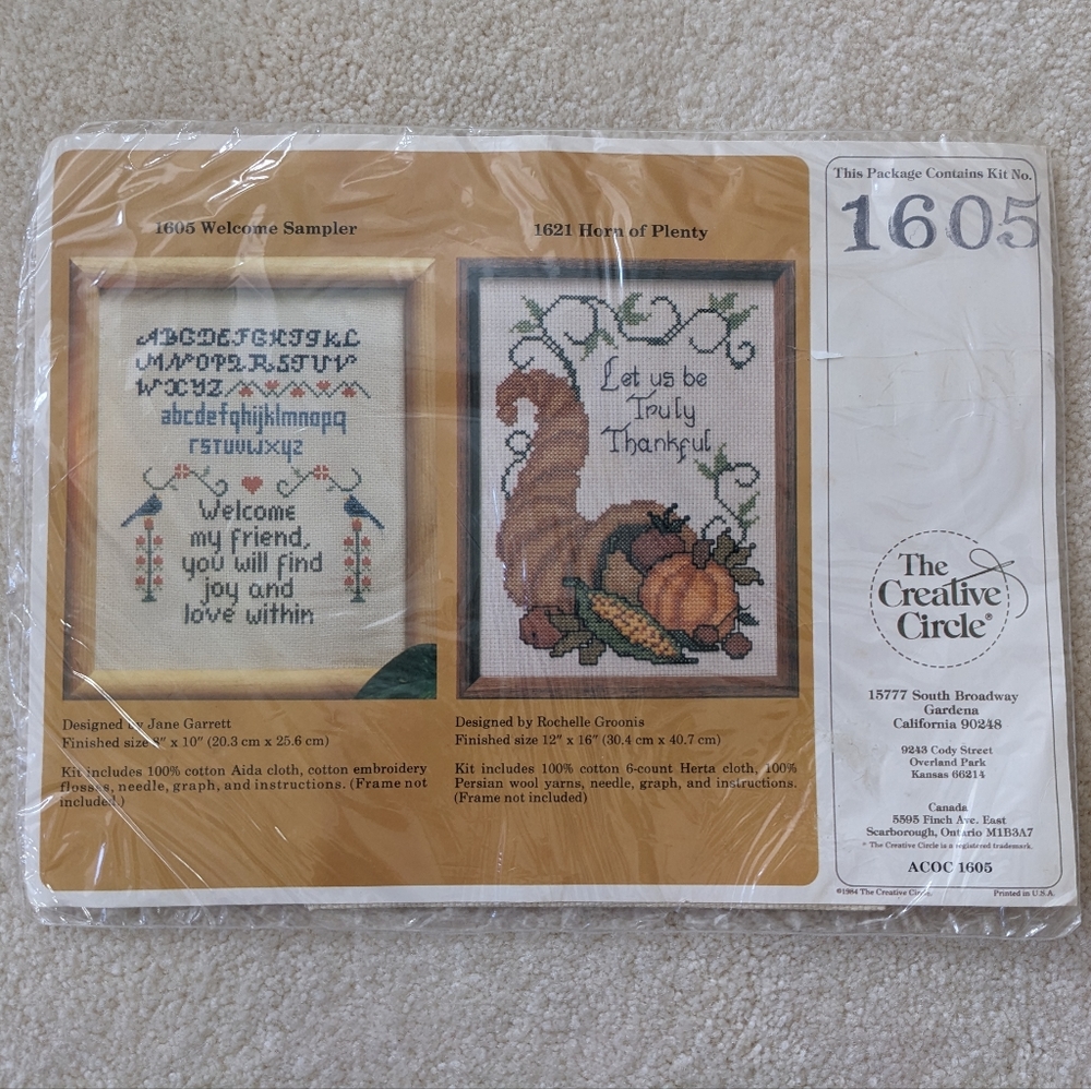 The Creative Circle kit 1605 Welcome Sampler 8 x 10 vintage 1984